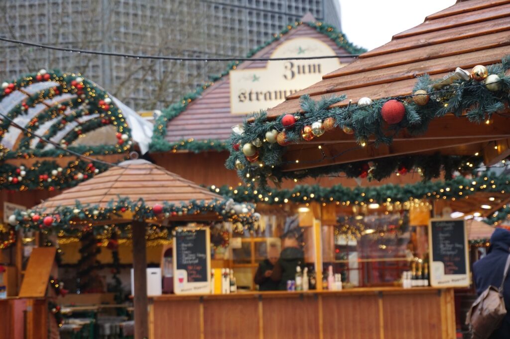 Holiday market vendor stalls