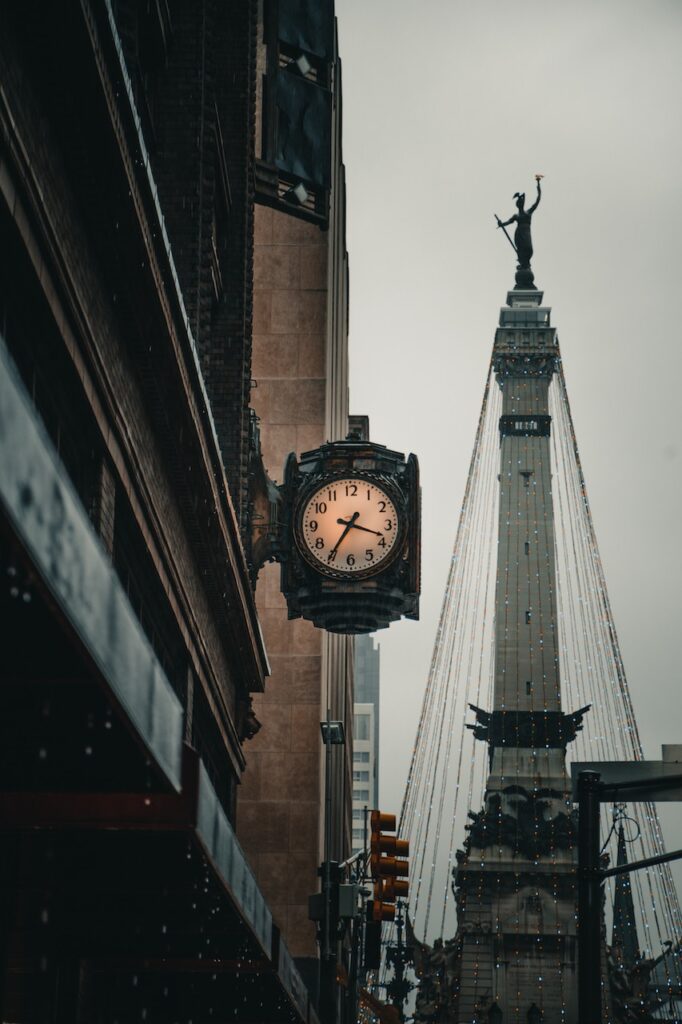 A portrait shot of the Soldiers and Sailors Monument in Downtown Indianapolis 