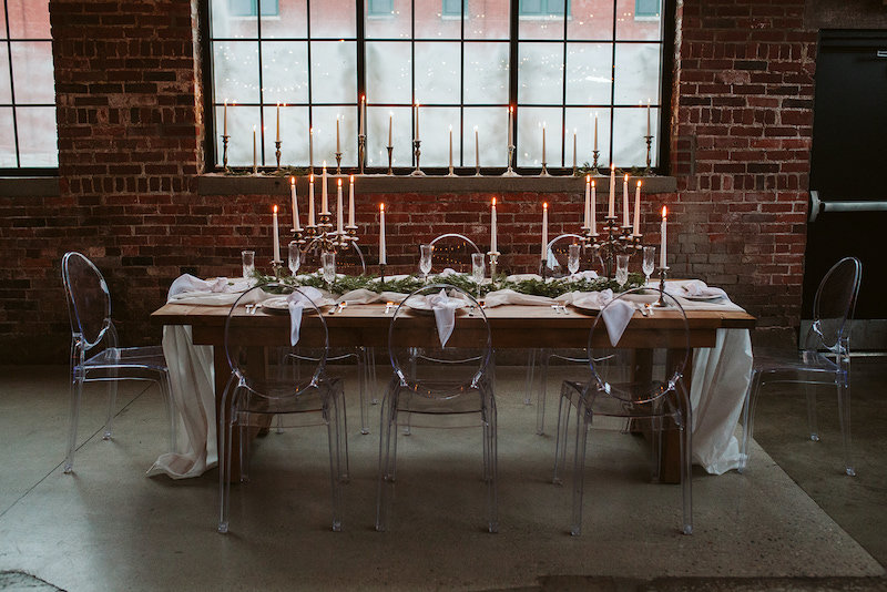 Holiday party tablescape at INDUSTRY in Indianapolis, Indiana
