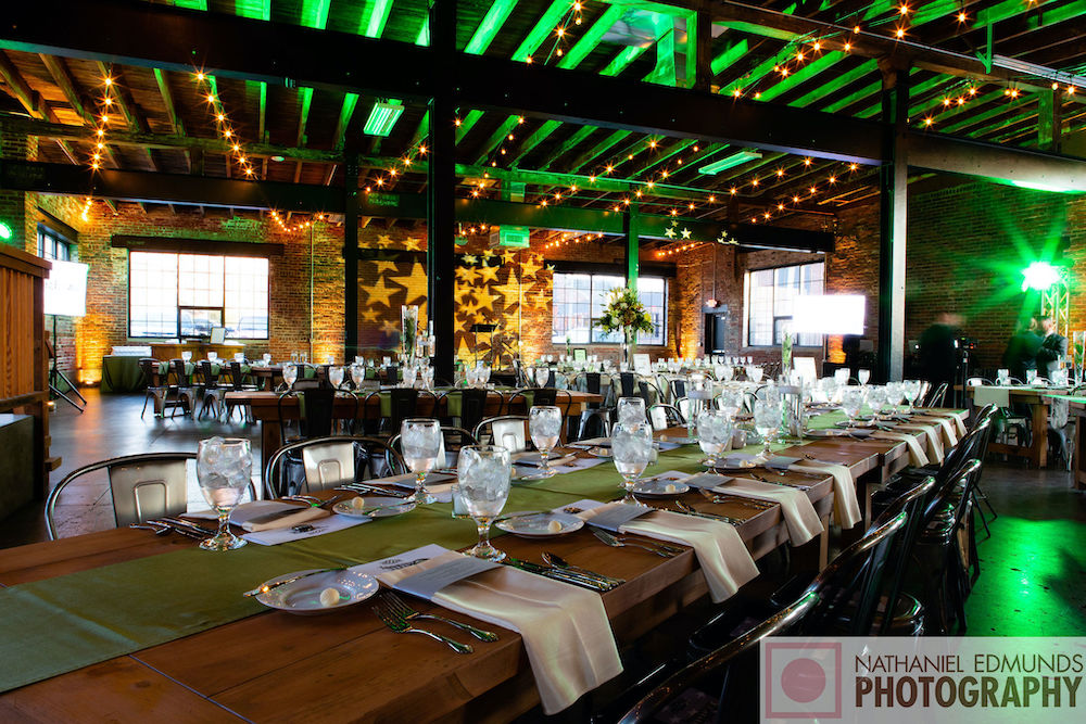 A corporate event setup at INDUSTRY in downtown Indianapolis