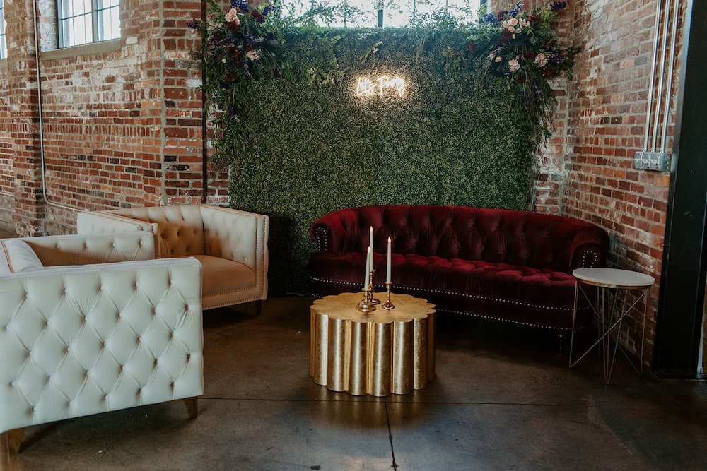 Lounge set at a wedding at INDUSTRY in Indianapolis