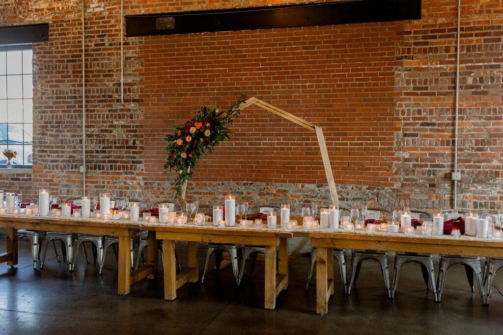 head table set up for a wedding reception at INDUSTRY 