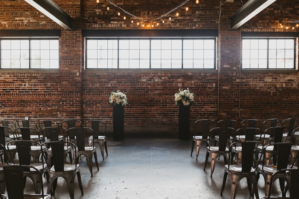 Simple black and white ceremony altar set up at INDUSTRY