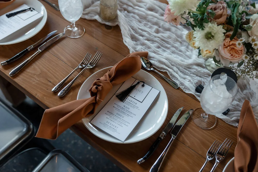 Reception table details at Winter INDUSTRY wedding