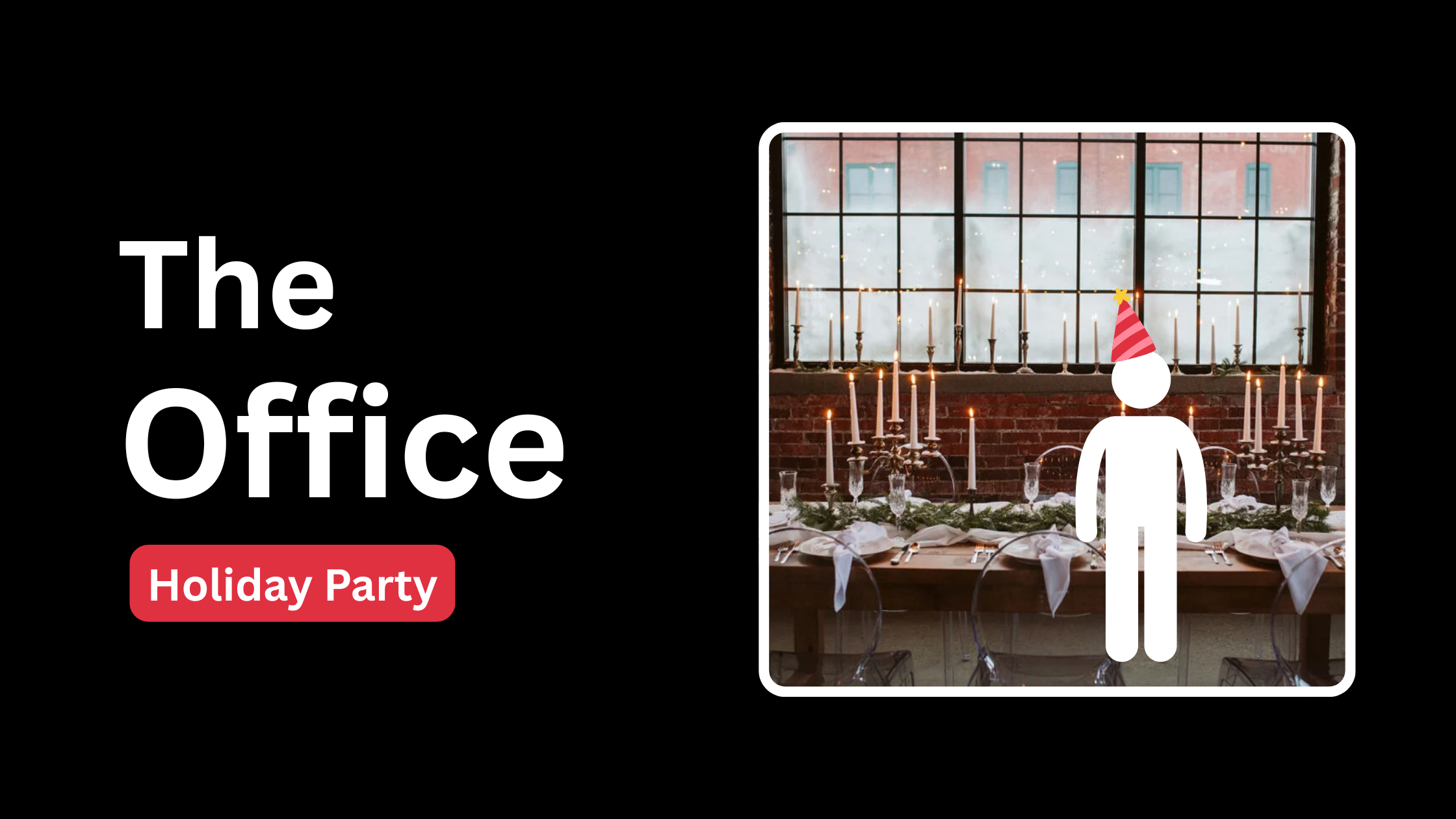 Holiday party graphic inspired by The Office TV show with INDUSTRY'S Indianapolis office holiday party photo in the background.