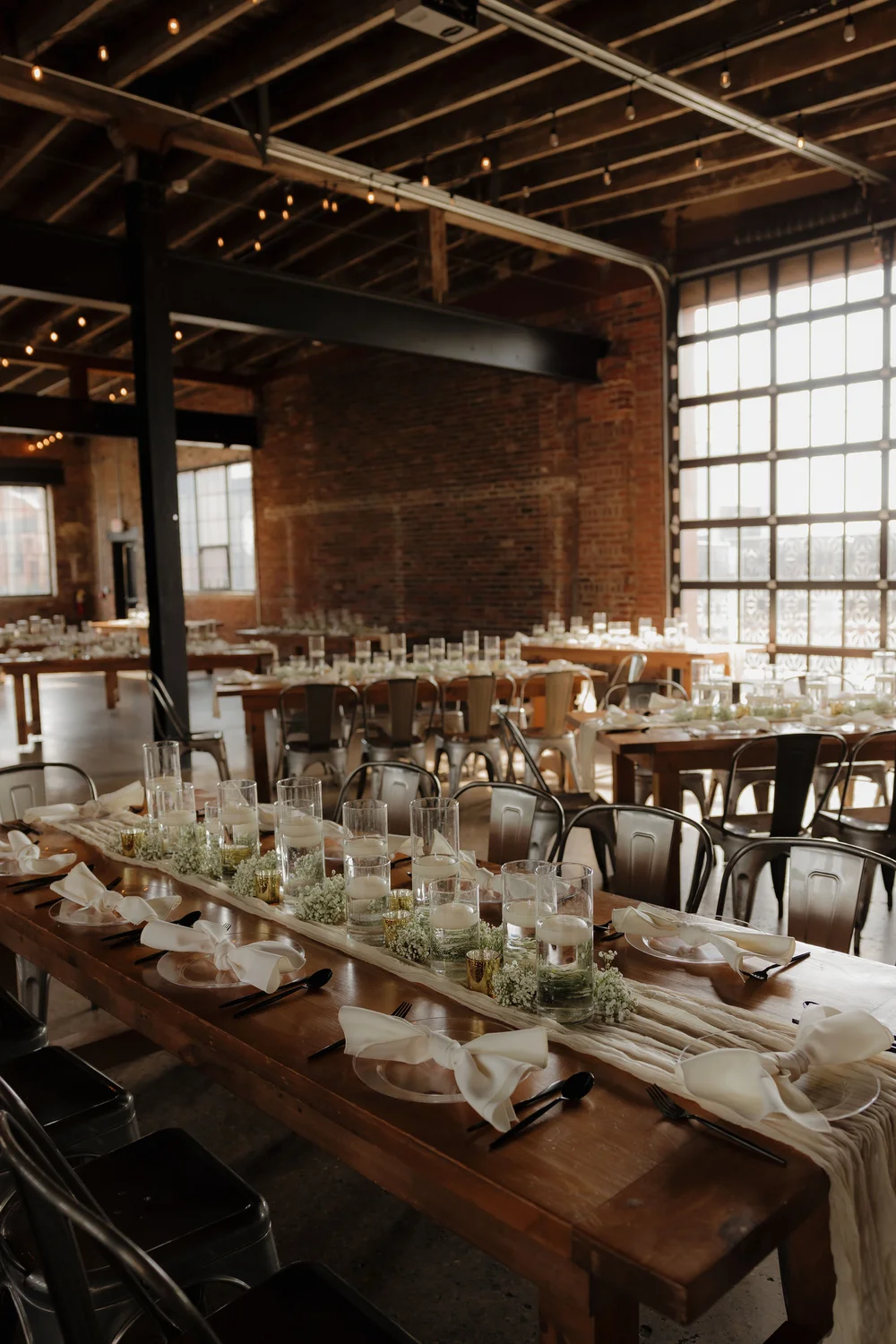 Wedding reception at INDUSTRY with white and cream details