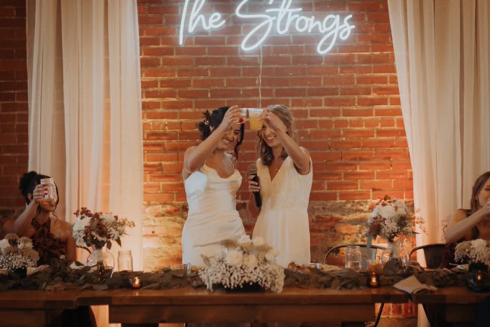 Brides cheersing