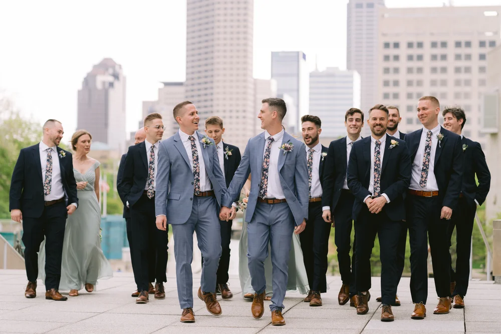 LGBTQ+ grooms and their wedding party at INDUSTRY wedding venue in Indianapolis IN